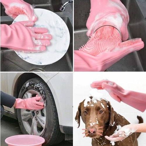 Silicone Washing Full Finger Gloves – For Home (random Colors)