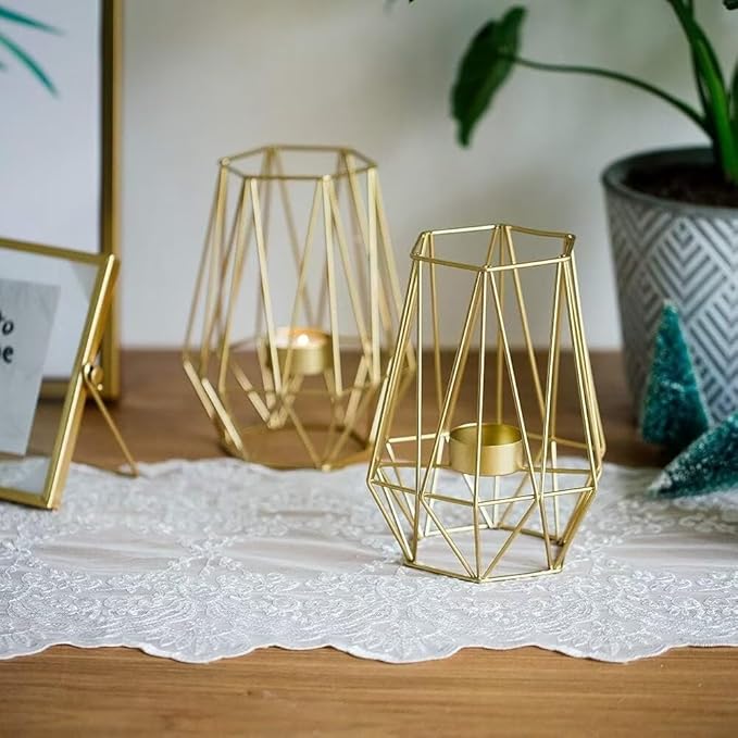 Hexagon Shaped Metal Candle Stand-Golden(SA2405-17)