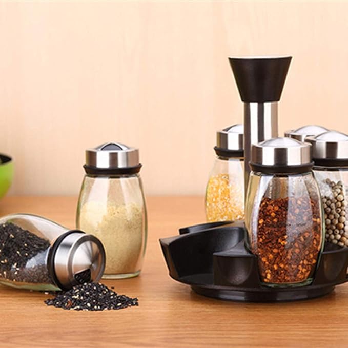 7 PCs 360 Rotatable Spice And Sugar Jar5449-With Stand