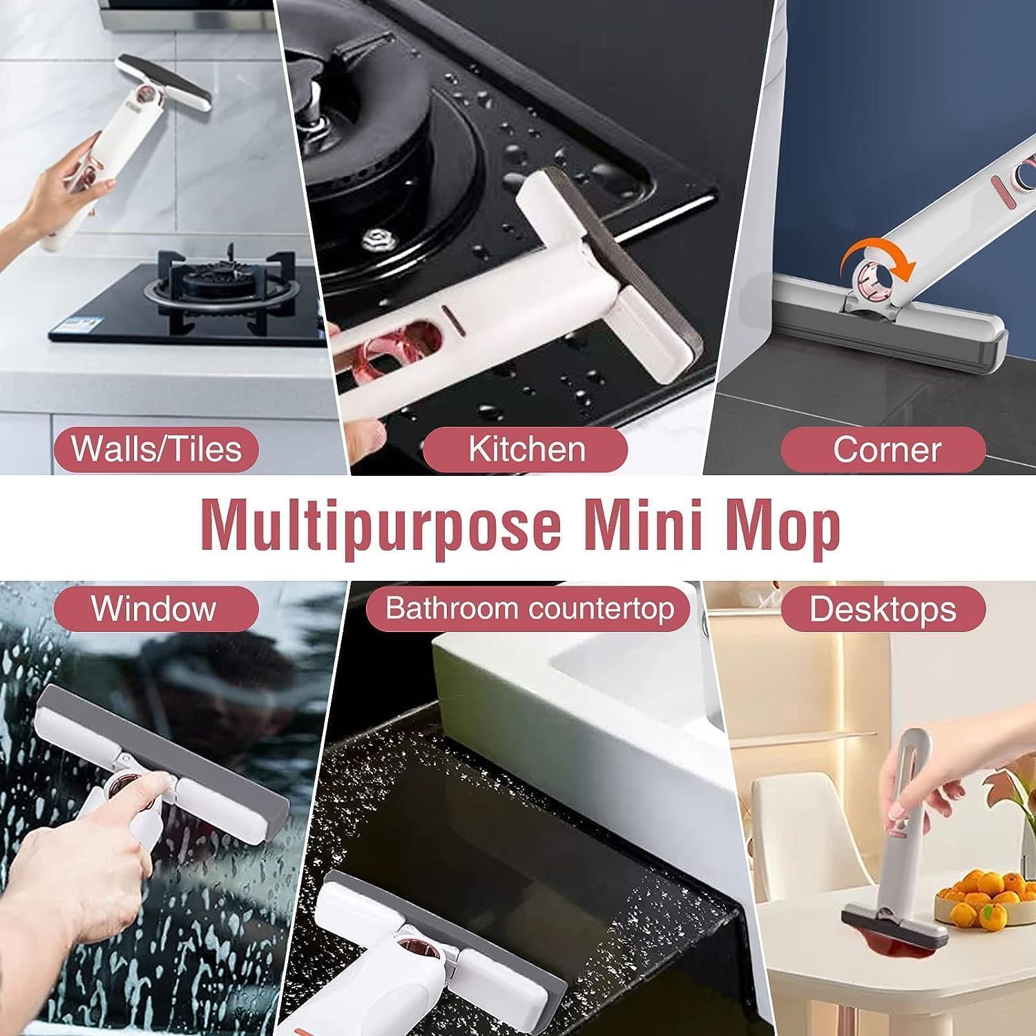 Self Squeezing Mini mop，Easy to Operate, can Rotate 180 °, Suitable for Corners Such as Kitchen, Bathroom, and Living Room (2 Cotton Heads+1 Squeezing Handle)