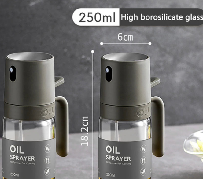 Oil Spray Bottle 250ml High Borosilicate Glass Cooking Oil Dispensers Olive Oil Sprayer Mister for Air Fryer Salad Baking