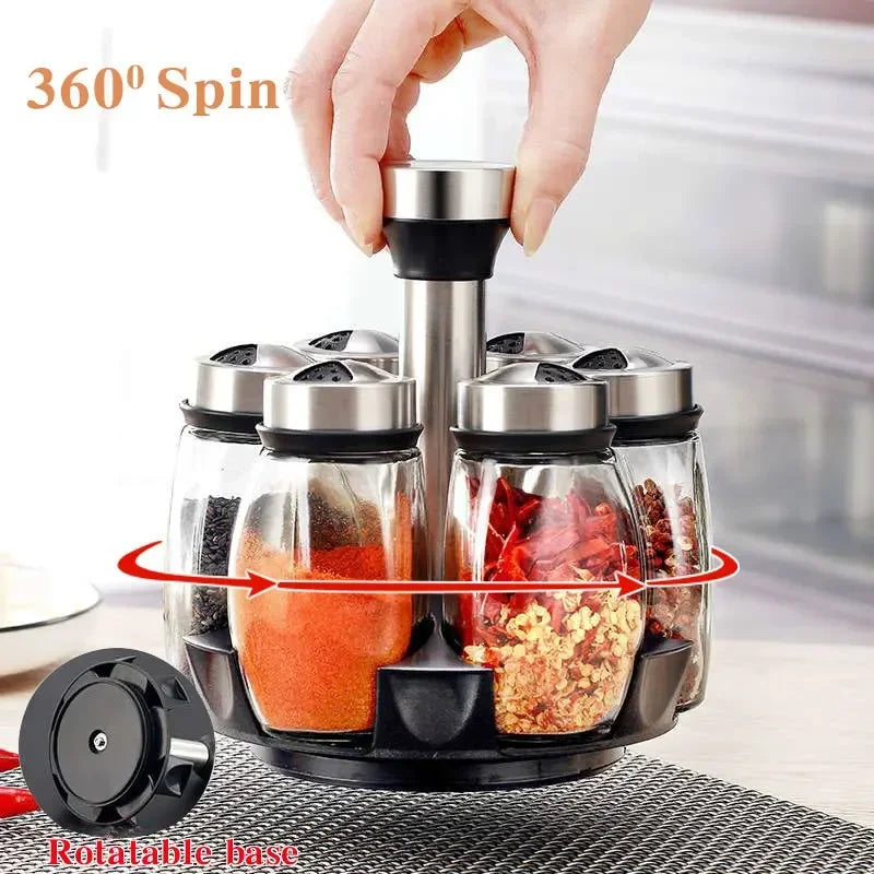 7 PCs 360 Rotatable Spice And Sugar Jar5449-With Stand