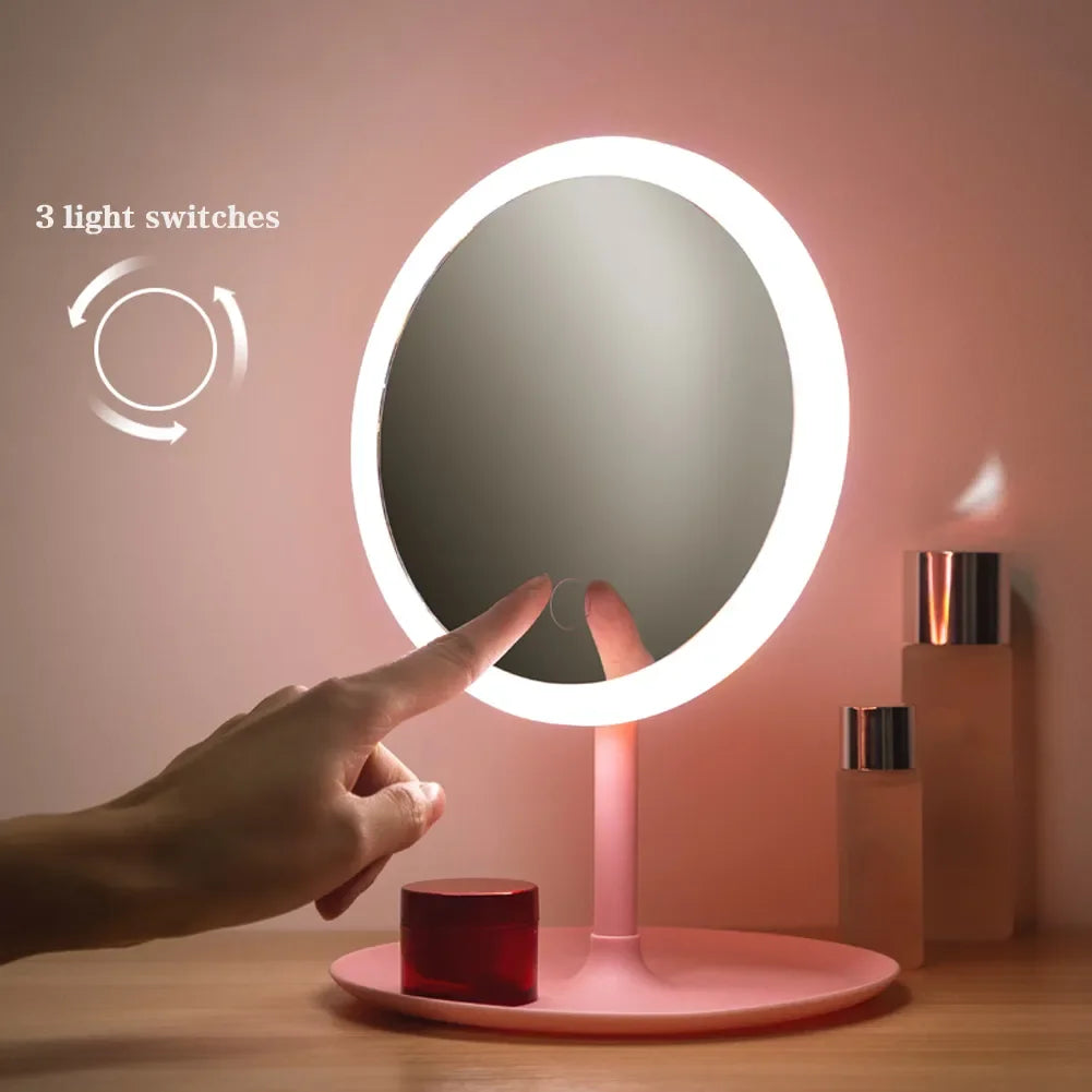 3 Modes LED Makeup Mirror with Storage Base-Pink(SA2405-161)