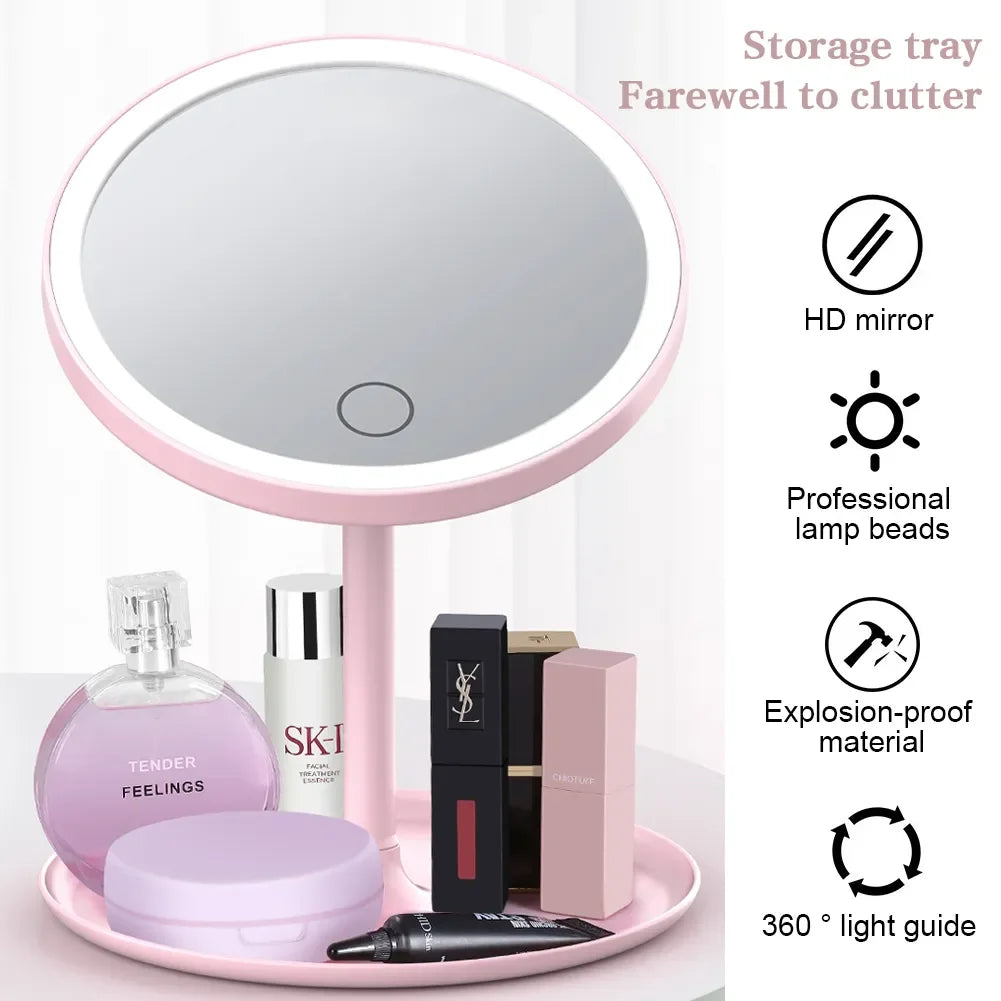 3 Modes LED Makeup Mirror with Storage Base-Pink(SA2405-161)