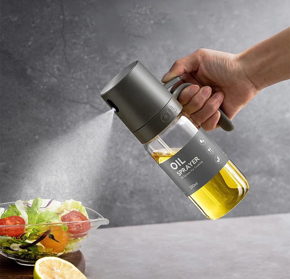 Oil Spray Bottle 250ml High Borosilicate Glass Cooking Oil Dispensers Olive Oil Sprayer Mister for Air Fryer Salad Baking