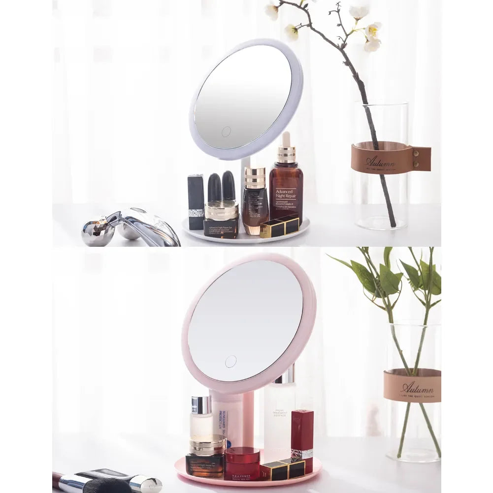 3 Modes LED Makeup Mirror with Storage Base-Pink(SA2405-161)