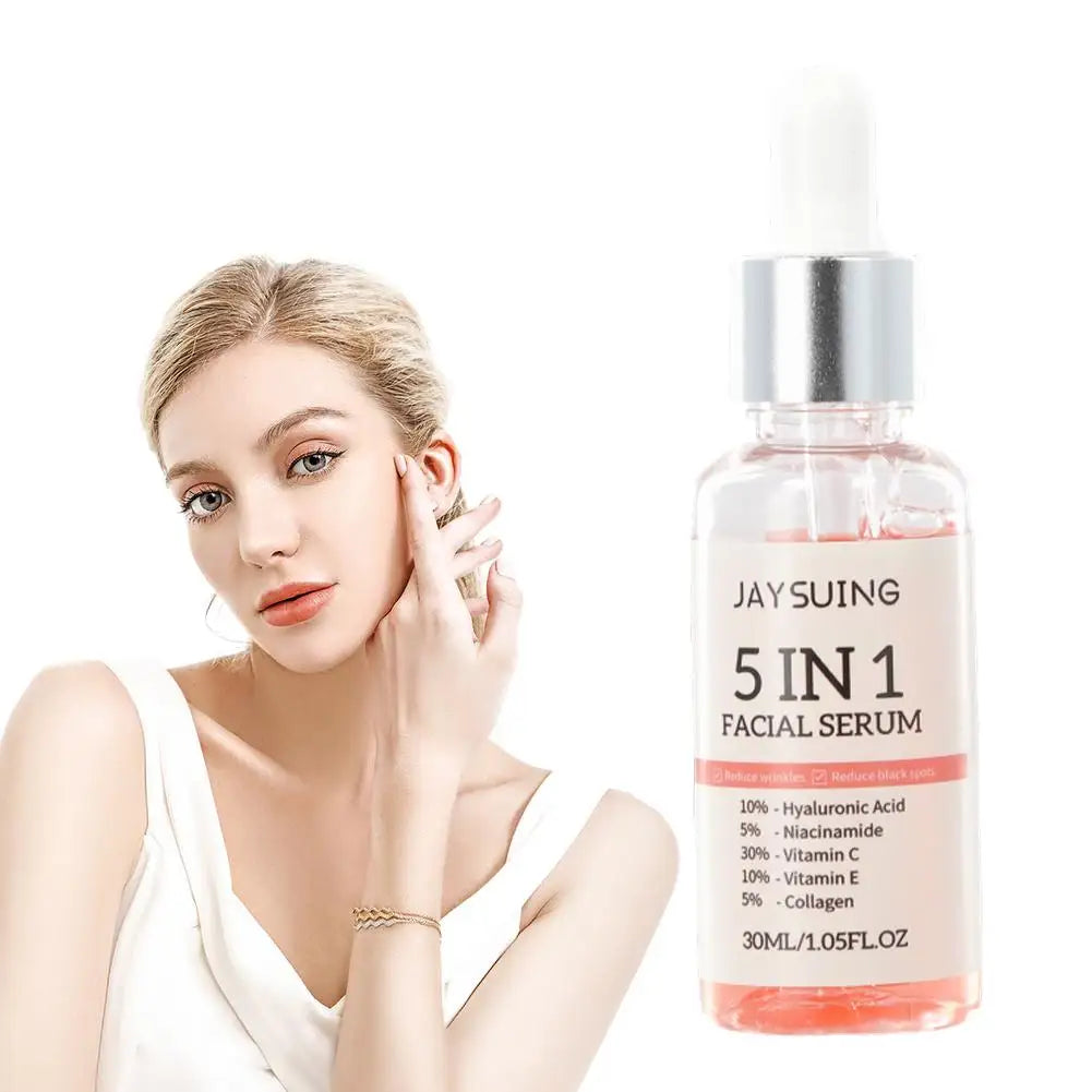 5 In 1 Face Serum Hyaluronic Acid Moisturizing Whitening Anti Wrinkle Aging Vitamin C Fade spots Shrink Pores Skin Care 30ml