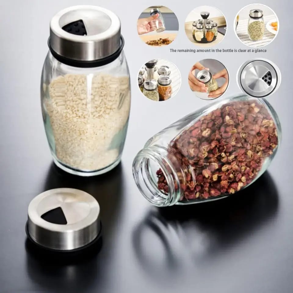 7 PCs 360 Rotatable Spice And Sugar Jar5449-With Stand