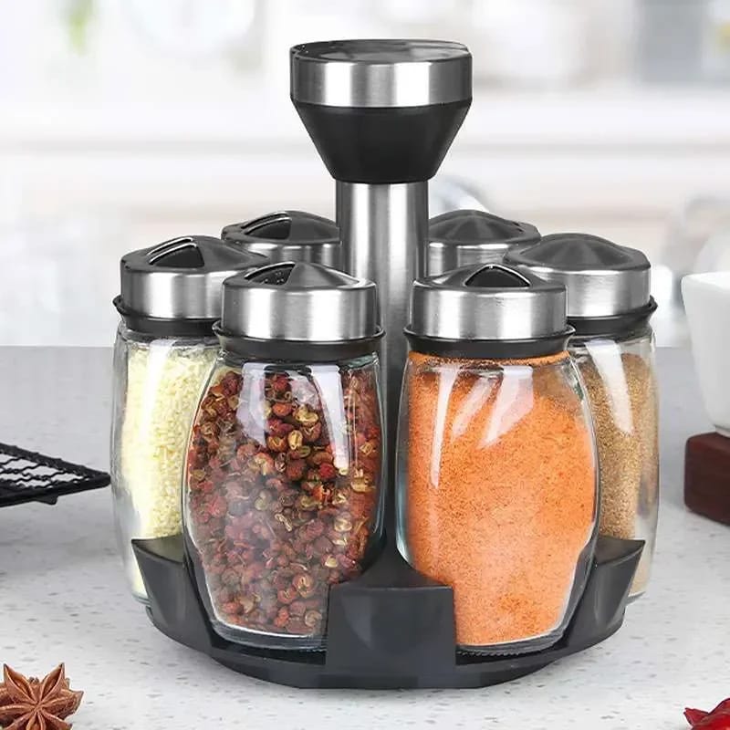 7 PCs 360 Rotatable Spice And Sugar Jar5449-With Stand