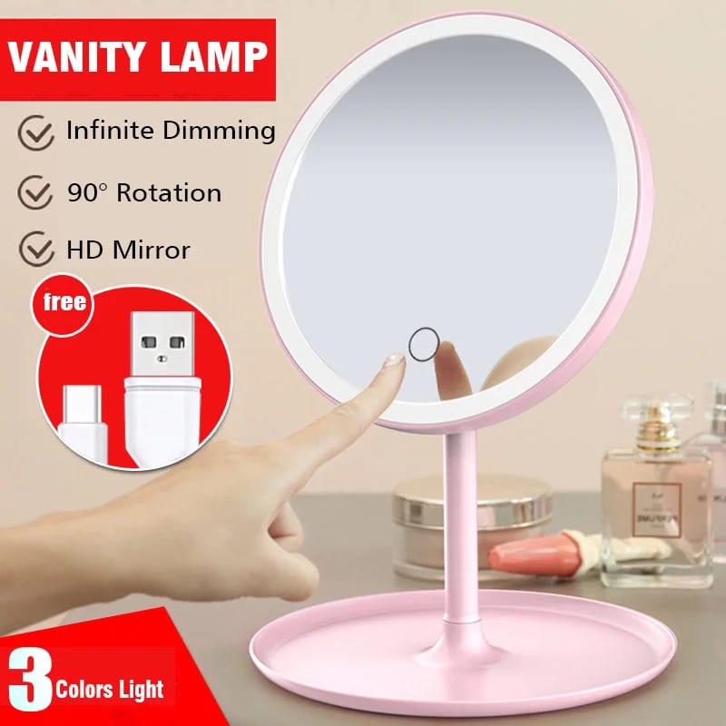 3 Modes LED Makeup Mirror with Storage Base-Pink(SA2405-161)