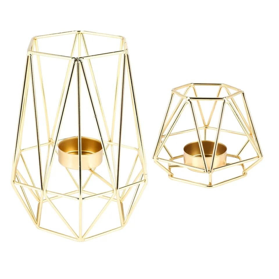 Hexagon Shaped Metal Candle Stand-Golden(SA2405-17)