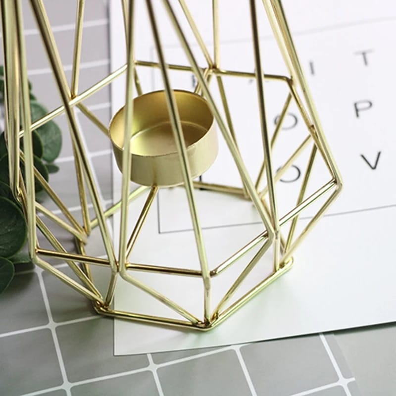 Hexagon Shaped Metal Candle Stand-Golden(SA2405-17)