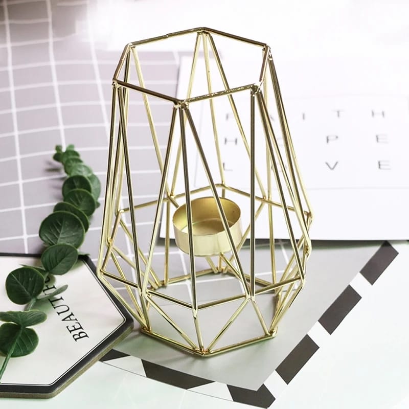 Hexagon Shaped Metal Candle Stand-Golden(SA2405-17)