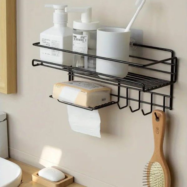 Wall Mounted Shelf With Hooks And Soap(5442) Holder